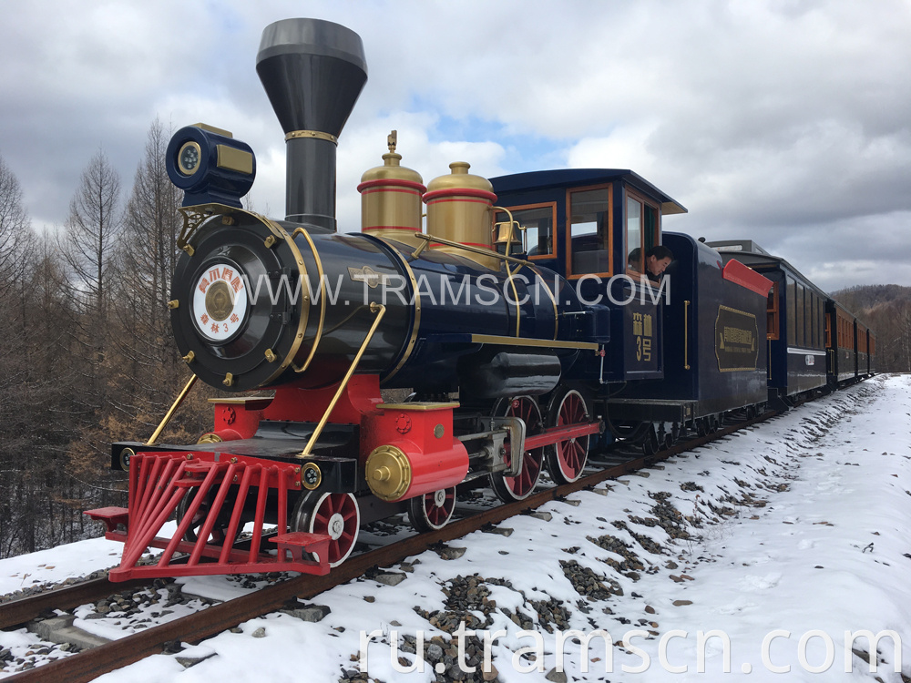 sightseeing train forest train with closed cars at winter